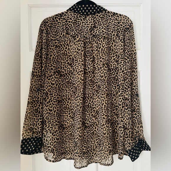 INC International Concepts Long sleeve leopard print w/ polka dot blouse XL - Picture 2 of 4
